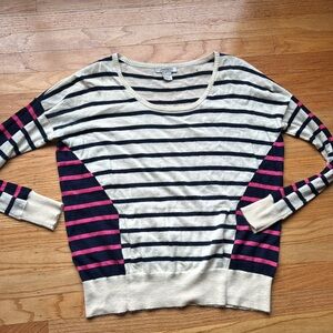 Striped Sweater with Navy and Pink Accents